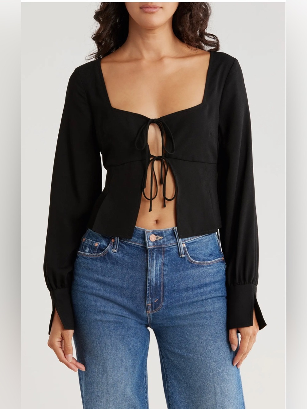 NWT Leith Tie-Front Crepe Long Sleeve Top Size Medium #Tie details